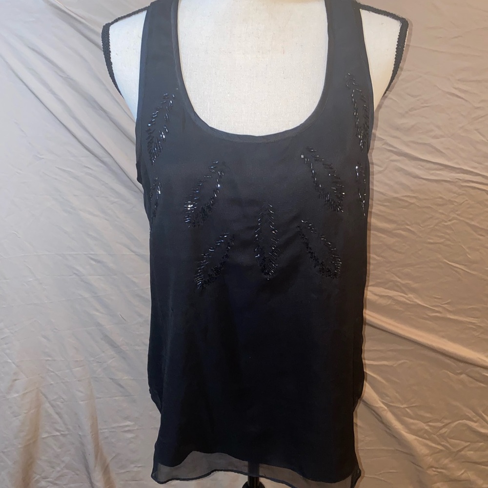 Aqua Brand Women’s Black Bejeweled Tank Top Blouse Size L